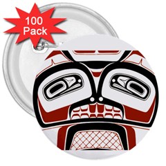 Traditional Northwest Coast Native Art 3  Buttons (100 Pack)  by Sapixe