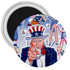 United States Of America Celebration Of Independence Day Uncle Sam 3  Magnets by Sapixe