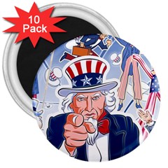 United States Of America Celebration Of Independence Day Uncle Sam 3  Magnets (10 Pack)  by Sapixe