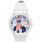 United States Of America Celebration Of Independence Day Uncle Sam Round Plastic Sport Watch (M) Front