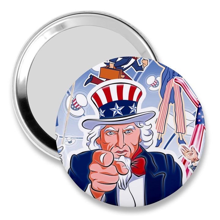 United States Of America Celebration Of Independence Day Uncle Sam 3  Handbag Mirrors