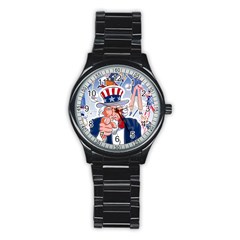 United States Of America Celebration Of Independence Day Uncle Sam Stainless Steel Round Watch