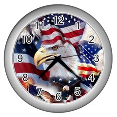 United States Of America Images Independence Day Wall Clocks (silver) 