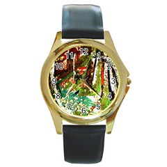 April   Birds Of Paradise Round Gold Metal Watch by bestdesignintheworld