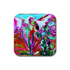 Desrt Blooming With Red Cactuses Rubber Coaster (square)  by bestdesignintheworld