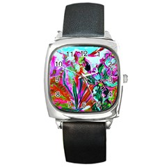 Desrt Blooming With Red Cactuses Square Metal Watch by bestdesignintheworld