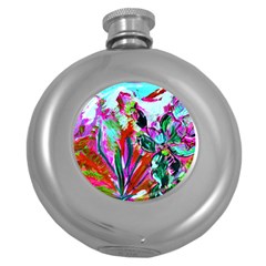 Desrt Blooming With Red Cactuses Round Hip Flask (5 Oz) by bestdesignintheworld