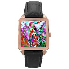 Desrt Blooming With Red Cactuses Rose Gold Leather Watch  by bestdesignintheworld