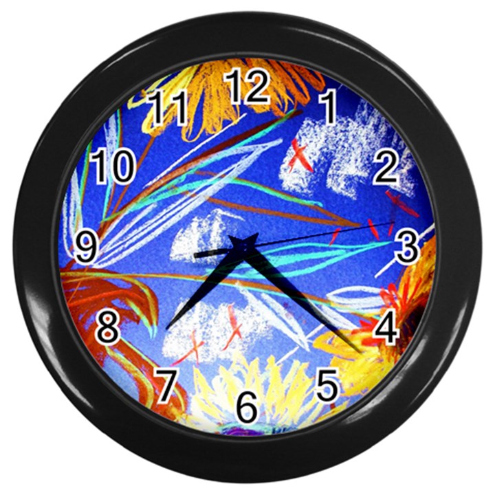 ceramic jur and sunlowers Wall Clocks (Black)