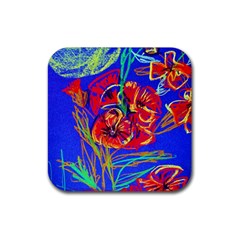 Red Poppies Rubber Coaster (square)  by bestdesignintheworld