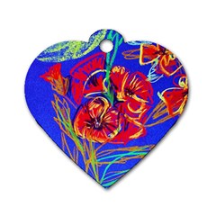 Red Poppies Dog Tag Heart (two Sides) by bestdesignintheworld