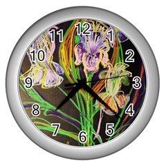 Dscf1378 - Irises On The Black Wall Clocks (silver)  by bestdesignintheworld