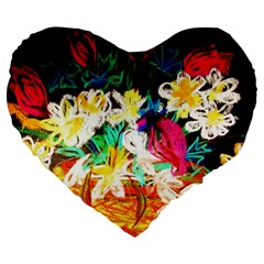 Dscf1390 - Basket Flowers Large 19  Premium Heart Shape Cushions by bestdesignintheworld