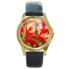 Dscf1393 - Tender Bright Lillies Round Gold Metal Watch