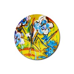 Dscf1422 - Country Flowers In The Yard Rubber Coaster (round)  by bestdesignintheworld