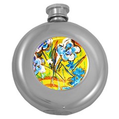 Dscf1422 - Country Flowers In The Yard Round Hip Flask (5 Oz) by bestdesignintheworld