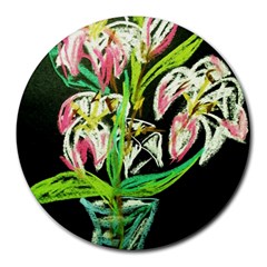 Dscf1389 - Lillies In The Vase Round Mousepads by bestdesignintheworld