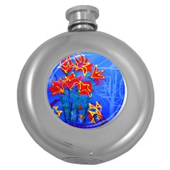 Dscf1433 - red lillies Round Hip Flask (5 oz)