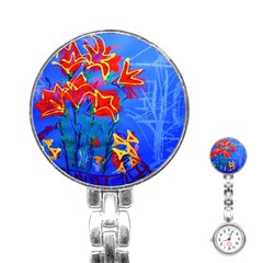 Dscf1433 - Red Lillies Stainless Steel Nurses Watch