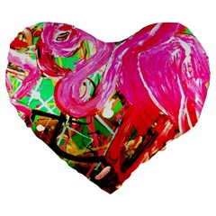 Dscf2035 - Flamingo On A Chad Lake Large 19  Premium Flano Heart Shape Cushions by bestdesignintheworld