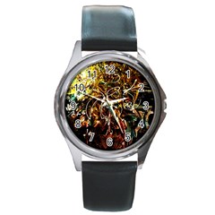 Dscf3438 - Golden Flowers In Ceramics Round Metal Watch by bestdesignintheworld