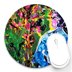 Dscf1611 - Lady In Kimono And Tulip Tree Round Mousepads by bestdesignintheworld