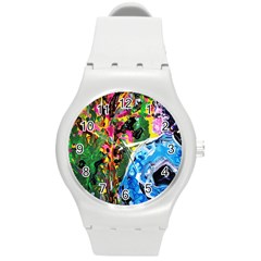 Dscf1611 - Lady In Kimono And Tulip Tree Round Plastic Sport Watch (m) by bestdesignintheworld