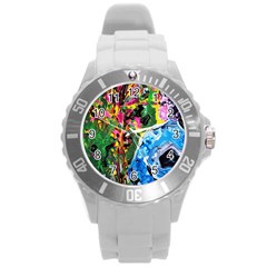 Dscf1611 - Lady In Kimono And Tulip Tree Round Plastic Sport Watch (l) by bestdesignintheworld