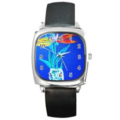 Dscf1451 - Birds If Paradise In A Cristal Vase Square Metal Watch by bestdesignintheworld