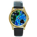 Dscf1604 - lady in blue kimono Round Gold Metal Watch Front