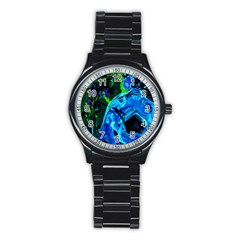 Dscf1604 - Lady In Blue Kimono Stainless Steel Round Watch by bestdesignintheworld