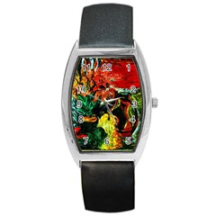 Pumpkins, Lamp And Tiger Lillies Barrel Style Metal Watch by bestdesignintheworld