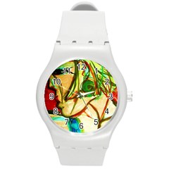 Girl In A Blue Tank Top Round Plastic Sport Watch (m) by bestdesignintheworld