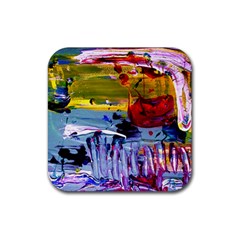 Poppies In An Abandoned Yard 4 Rubber Coaster (square)  by bestdesignintheworld