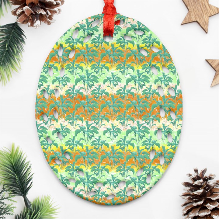 Colorful Tropical Print Pattern Oval Filigree Ornament (Two Sides)