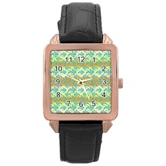 Colorful Tropical Print Pattern Rose Gold Leather Watch  by dflcprints