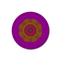 Summer Sun Shine In A Sunshine Mandala Rubber Coaster (round)  by pepitasart