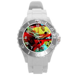 Yellow Dolphins   Blue Lagoon 4 Round Plastic Sport Watch (l) by bestdesignintheworld