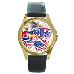 United States Of America Usa  Images Independence Day Round Gold Metal Watch by Sapixe