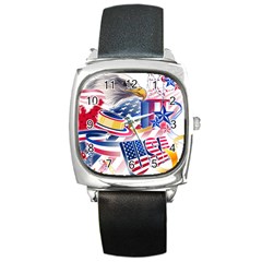 United States Of America Usa  Images Independence Day Square Metal Watch by Sapixe