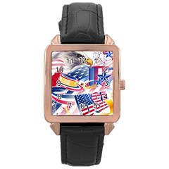 United States Of America Usa  Images Independence Day Rose Gold Leather Watch  by Sapixe