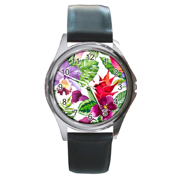 Vector Pattern Tropical Round Metal Watch