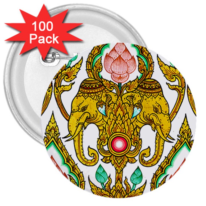 Traditional Thai Style Painting 3  Buttons (100 pack) 