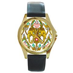 Traditional Thai Style Painting Round Gold Metal Watch