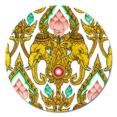 Traditional Thai Style Painting Magnet 5  (round)