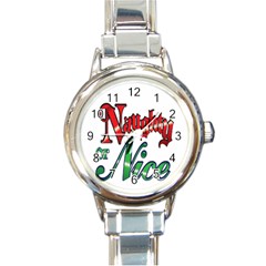 Vintage Christmas Naughty Or Nice Round Italian Charm Watch by Sapixe