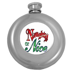 Vintage Christmas Naughty Or Nice Round Hip Flask (5 Oz) by Sapixe