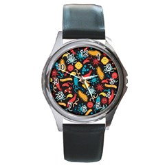 Virus Pattern Round Metal Watch