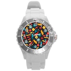 Virus Pattern Round Plastic Sport Watch (L)