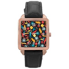 Virus Pattern Rose Gold Leather Watch  by Sapixe